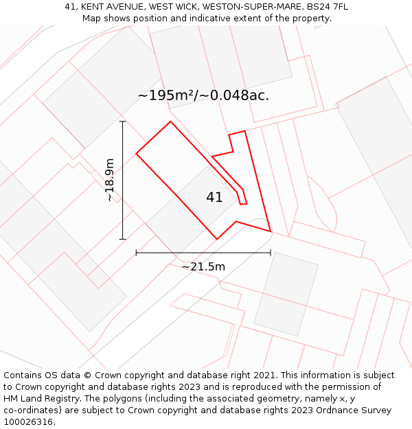 41, KENT AVENUE, WEST WICK, WESTON-SUPER-MARE, BS24 7FL: Plot and title map