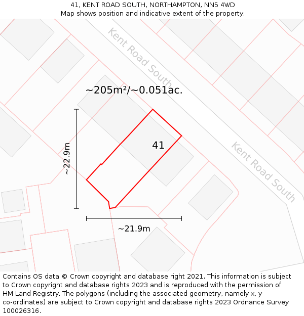 41, KENT ROAD SOUTH, NORTHAMPTON, NN5 4WD: Plot and title map