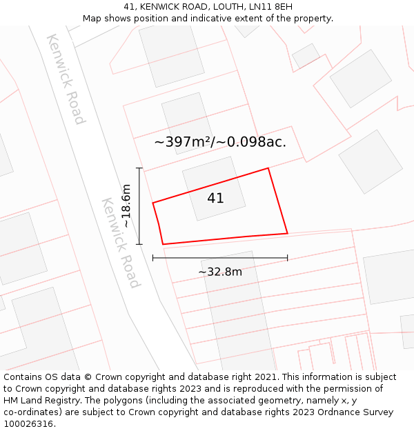 41, KENWICK ROAD, LOUTH, LN11 8EH: Plot and title map