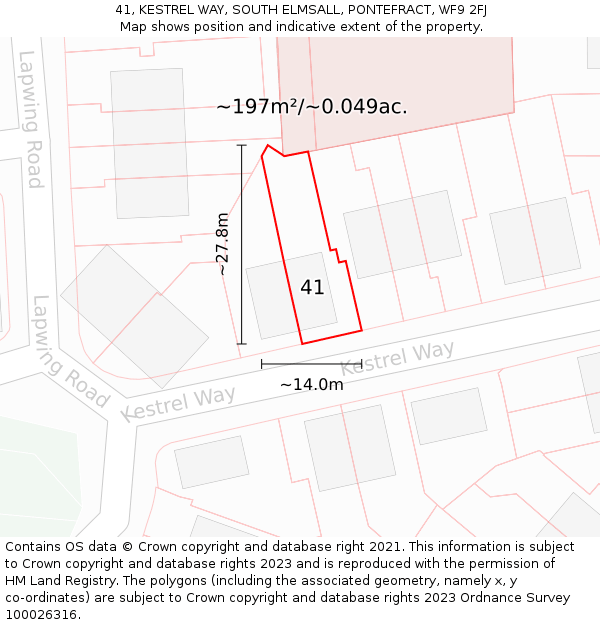 41, KESTREL WAY, SOUTH ELMSALL, PONTEFRACT, WF9 2FJ: Plot and title map