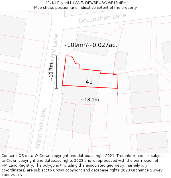 41, KILPIN HILL LANE, DEWSBURY, WF13 4BH: Plot and title map