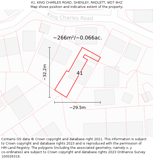 41, KING CHARLES ROAD, SHENLEY, RADLETT, WD7 9HZ: Plot and title map