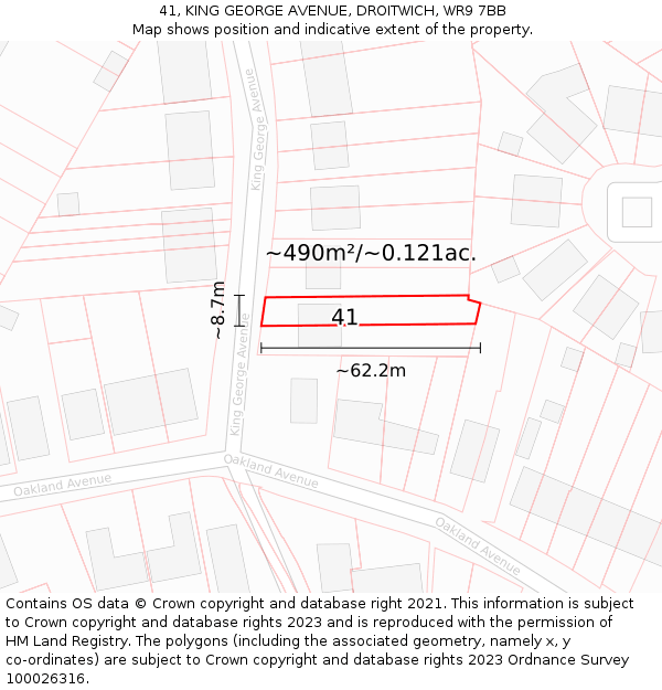 41, KING GEORGE AVENUE, DROITWICH, WR9 7BB: Plot and title map