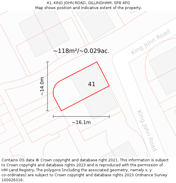 41, KING JOHN ROAD, GILLINGHAM, SP8 4PG: Plot and title map