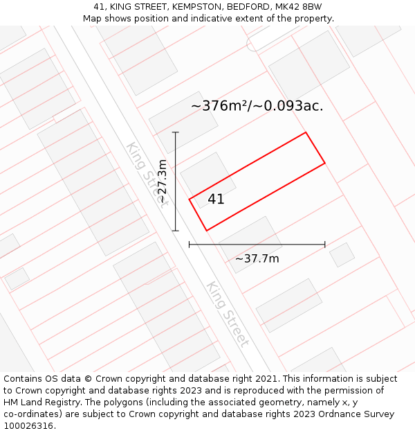 41, KING STREET, KEMPSTON, BEDFORD, MK42 8BW: Plot and title map