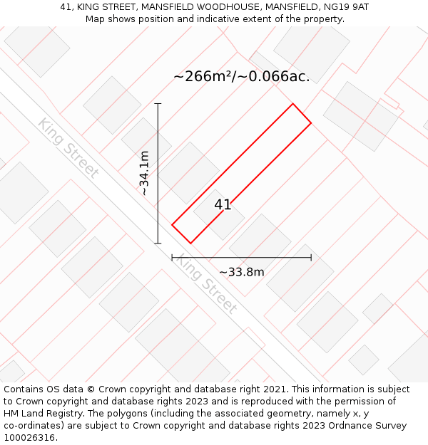 41, KING STREET, MANSFIELD WOODHOUSE, MANSFIELD, NG19 9AT: Plot and title map