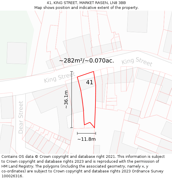 41, KING STREET, MARKET RASEN, LN8 3BB: Plot and title map