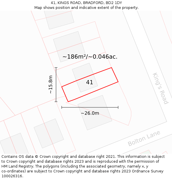 41, KINGS ROAD, BRADFORD, BD2 1DY: Plot and title map