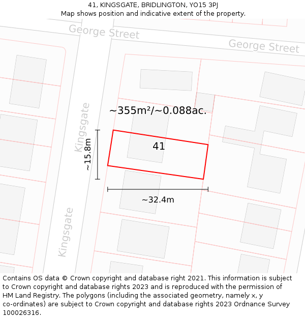 41, KINGSGATE, BRIDLINGTON, YO15 3PJ: Plot and title map