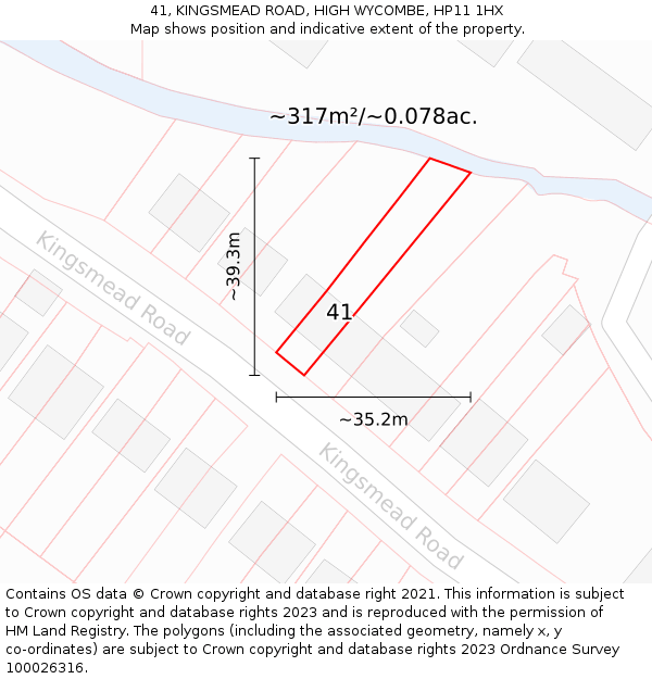 41, KINGSMEAD ROAD, HIGH WYCOMBE, HP11 1HX: Plot and title map