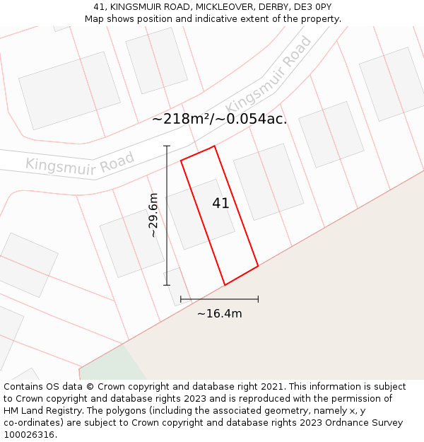 41, KINGSMUIR ROAD, MICKLEOVER, DERBY, DE3 0PY: Plot and title map
