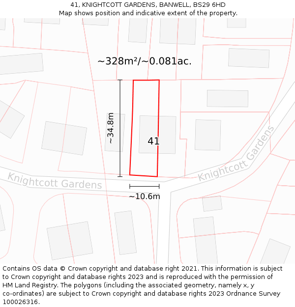 41, KNIGHTCOTT GARDENS, BANWELL, BS29 6HD: Plot and title map