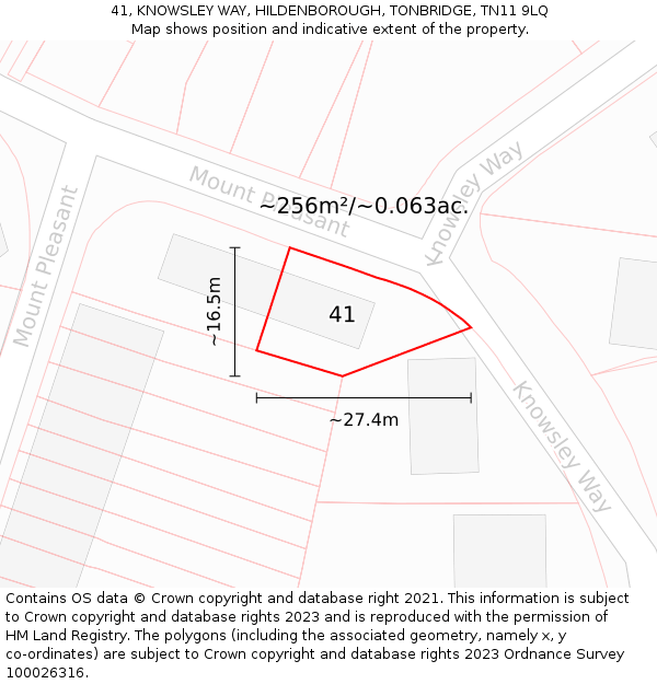 41, KNOWSLEY WAY, HILDENBOROUGH, TONBRIDGE, TN11 9LQ: Plot and title map