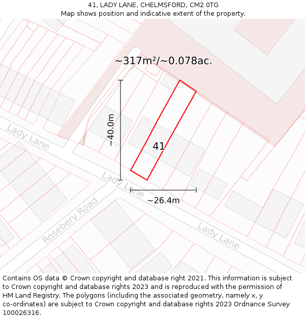 41, LADY LANE, CHELMSFORD, CM2 0TG: Plot and title map