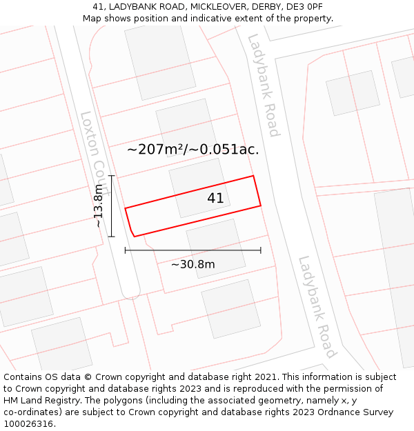 41, LADYBANK ROAD, MICKLEOVER, DERBY, DE3 0PF: Plot and title map