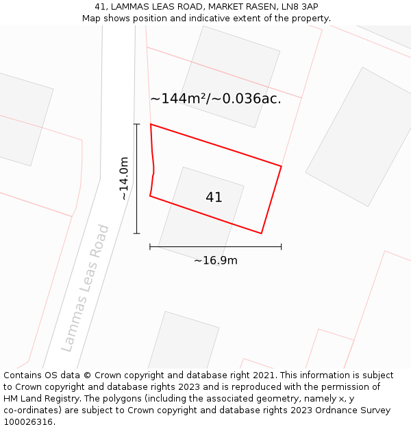 41, LAMMAS LEAS ROAD, MARKET RASEN, LN8 3AP: Plot and title map