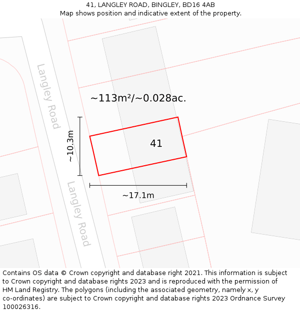 41, LANGLEY ROAD, BINGLEY, BD16 4AB: Plot and title map