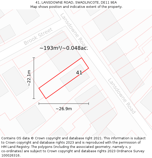41, LANSDOWNE ROAD, SWADLINCOTE, DE11 9EA: Plot and title map