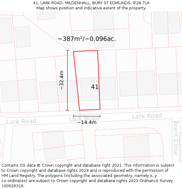 41, LARK ROAD, MILDENHALL, BURY ST EDMUNDS, IP28 7LA: Plot and title map