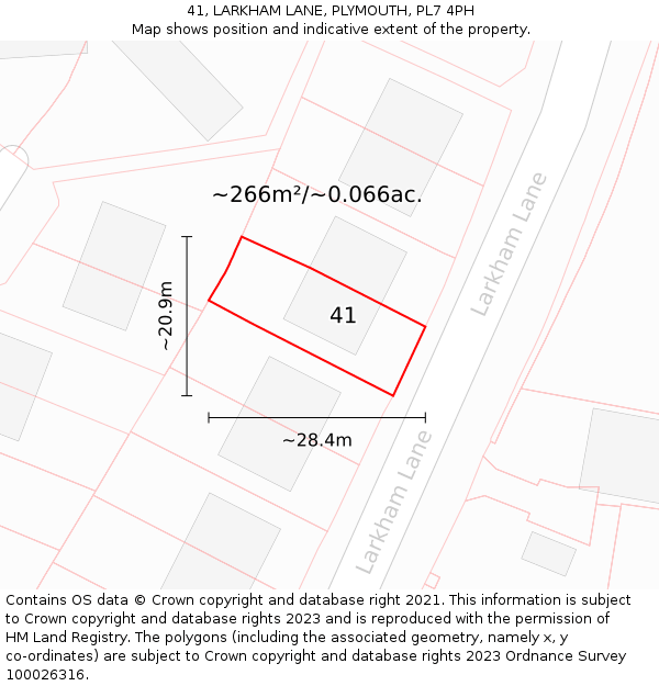 41, LARKHAM LANE, PLYMOUTH, PL7 4PH: Plot and title map