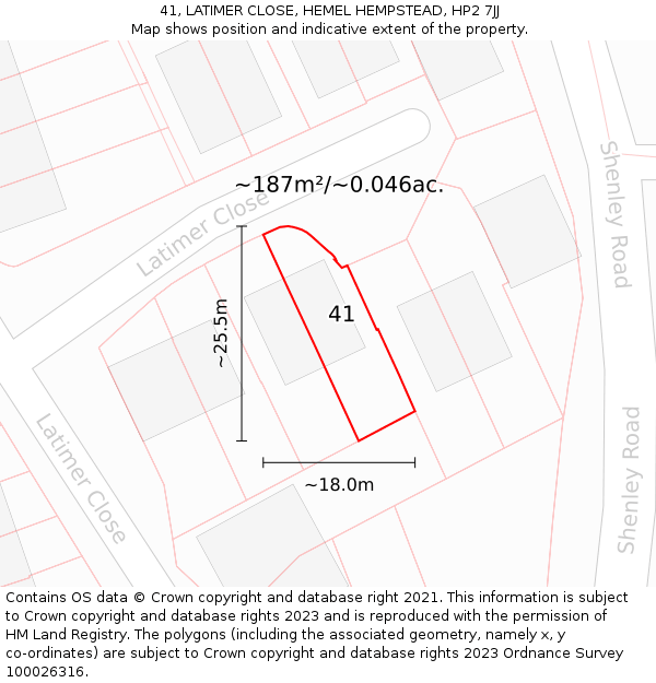 41, LATIMER CLOSE, HEMEL HEMPSTEAD, HP2 7JJ: Plot and title map