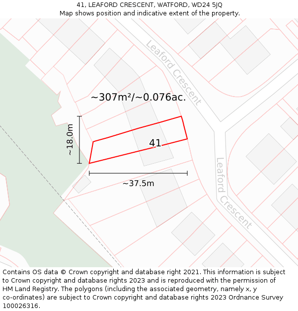41, LEAFORD CRESCENT, WATFORD, WD24 5JQ: Plot and title map