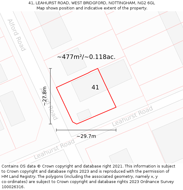 41, LEAHURST ROAD, WEST BRIDGFORD, NOTTINGHAM, NG2 6GL: Plot and title map