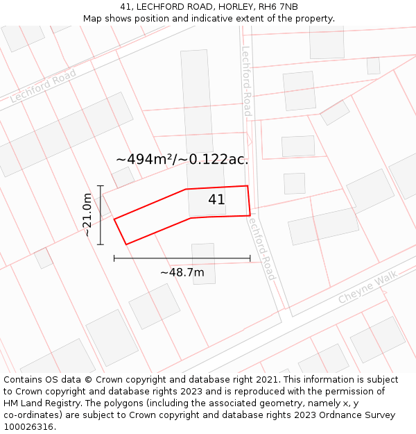 41, LECHFORD ROAD, HORLEY, RH6 7NB: Plot and title map