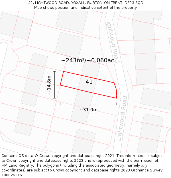 41, LIGHTWOOD ROAD, YOXALL, BURTON-ON-TRENT, DE13 8QD: Plot and title map