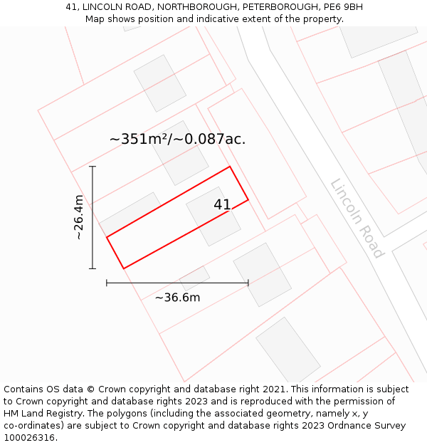 41, LINCOLN ROAD, NORTHBOROUGH, PETERBOROUGH, PE6 9BH: Plot and title map