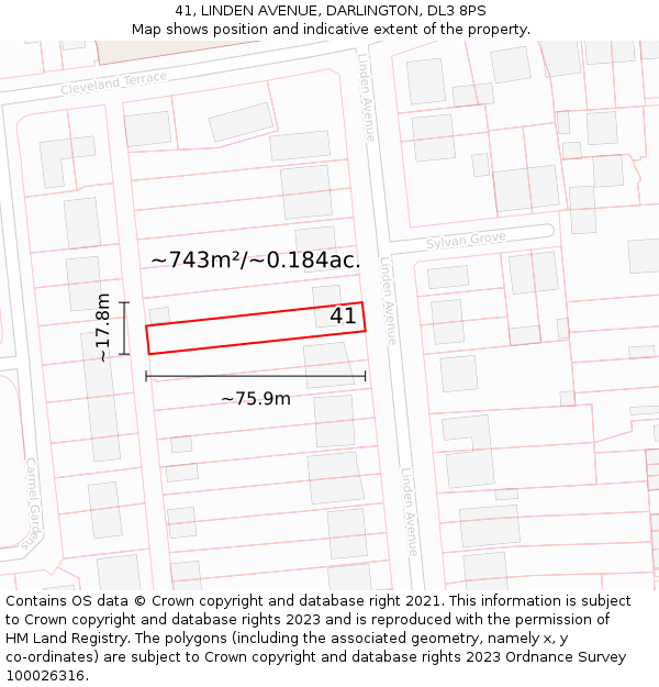 41, LINDEN AVENUE, DARLINGTON, DL3 8PS: Plot and title map