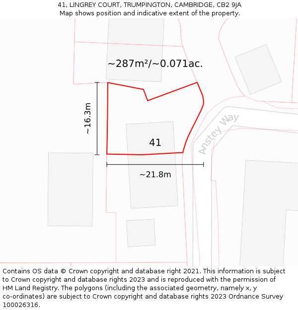 41, LINGREY COURT, TRUMPINGTON, CAMBRIDGE, CB2 9JA: Plot and title map