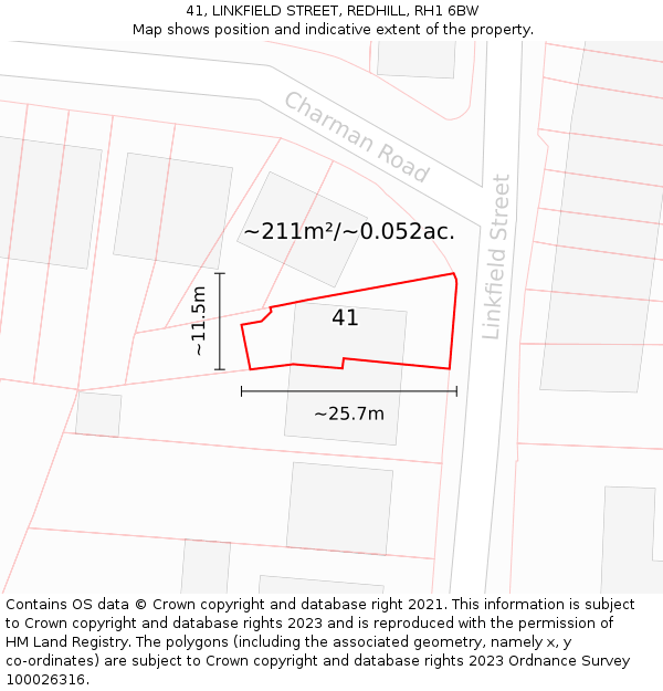 41, LINKFIELD STREET, REDHILL, RH1 6BW: Plot and title map