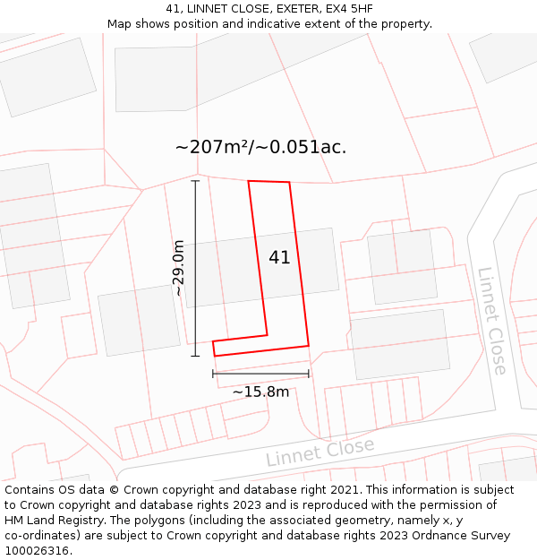 41, LINNET CLOSE, EXETER, EX4 5HF: Plot and title map