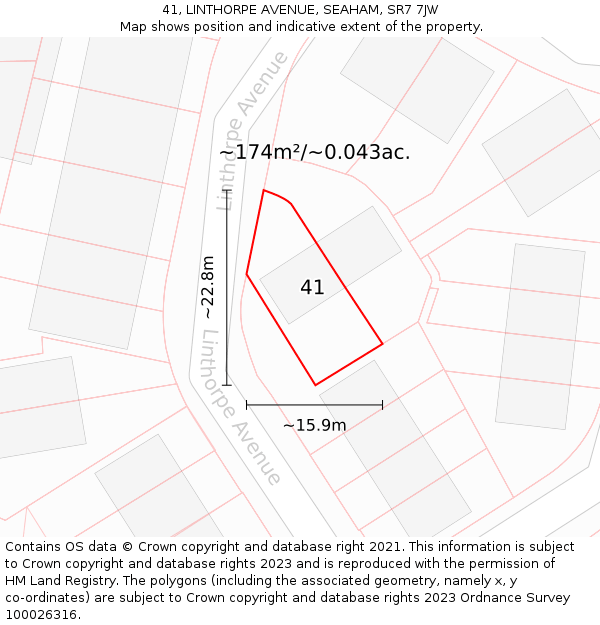 41, LINTHORPE AVENUE, SEAHAM, SR7 7JW: Plot and title map