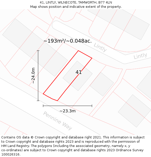 41, LINTLY, WILNECOTE, TAMWORTH, B77 4LN: Plot and title map