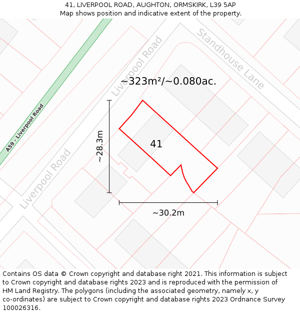 41, LIVERPOOL ROAD, AUGHTON, ORMSKIRK, L39 5AP: Plot and title map