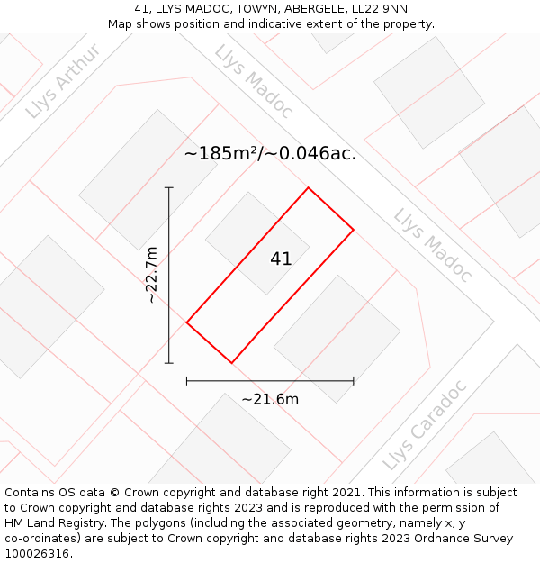 41, LLYS MADOC, TOWYN, ABERGELE, LL22 9NN: Plot and title map