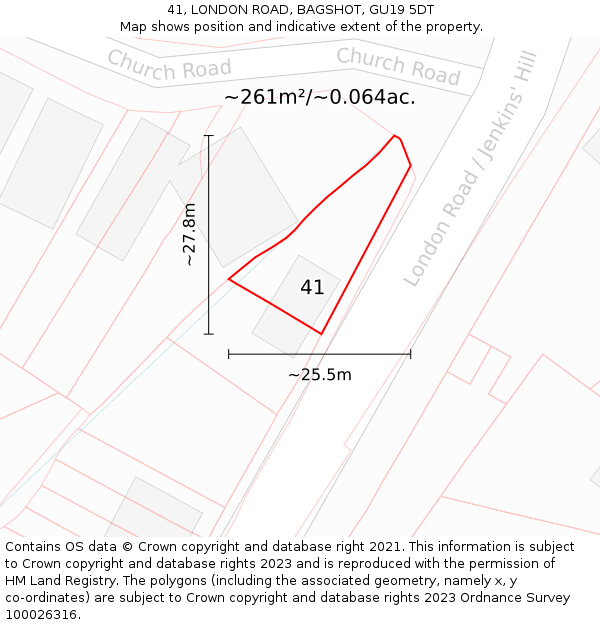 41, LONDON ROAD, BAGSHOT, GU19 5DT: Plot and title map