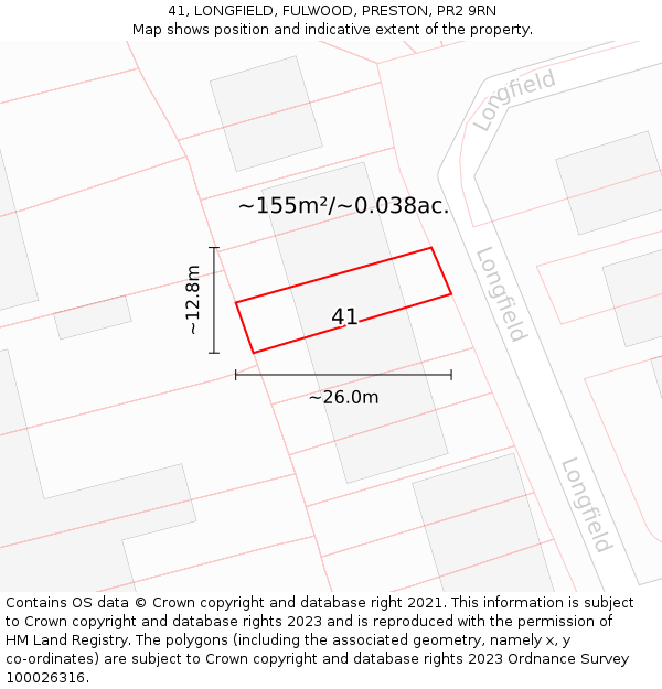 41, LONGFIELD, FULWOOD, PRESTON, PR2 9RN: Plot and title map