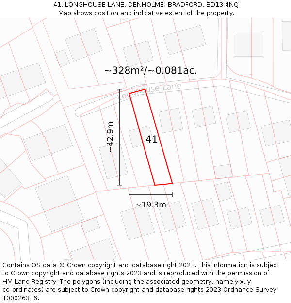 41, LONGHOUSE LANE, DENHOLME, BRADFORD, BD13 4NQ: Plot and title map