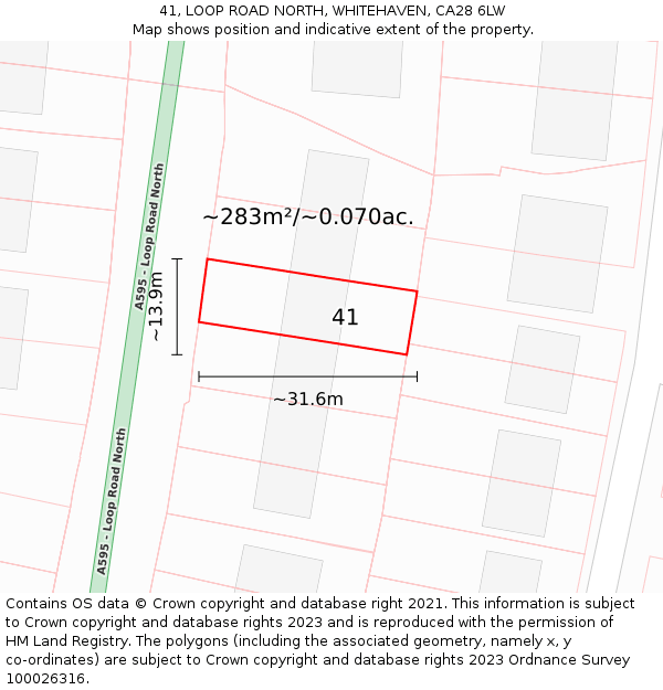 41, LOOP ROAD NORTH, WHITEHAVEN, CA28 6LW: Plot and title map