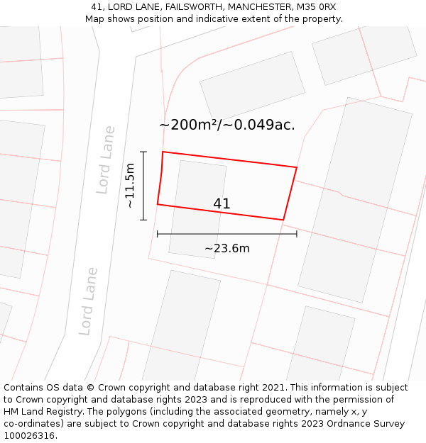 41, LORD LANE, FAILSWORTH, MANCHESTER, M35 0RX: Plot and title map