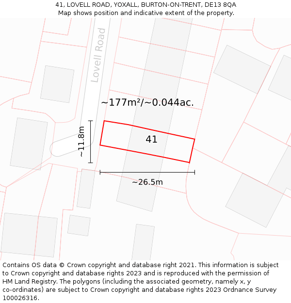 41, LOVELL ROAD, YOXALL, BURTON-ON-TRENT, DE13 8QA: Plot and title map