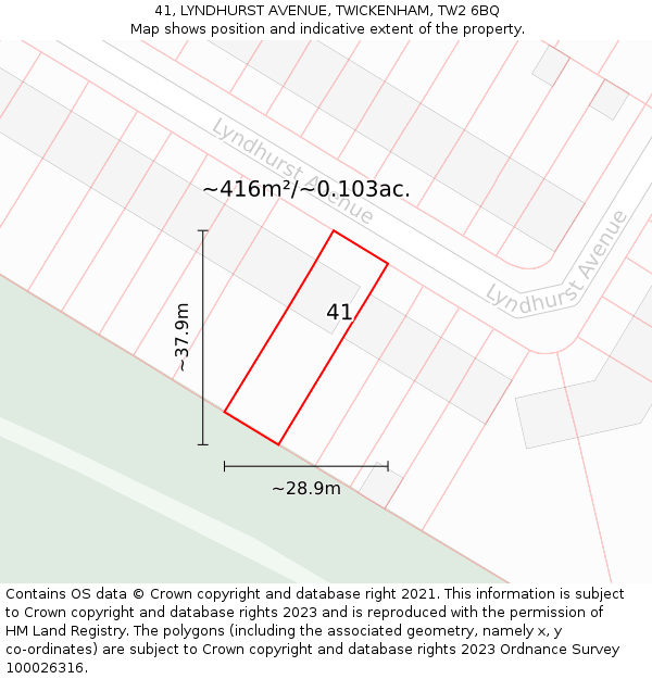 41, LYNDHURST AVENUE, TWICKENHAM, TW2 6BQ: Plot and title map