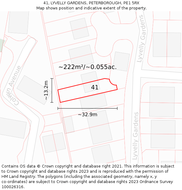 41, LYVELLY GARDENS, PETERBOROUGH, PE1 5RX: Plot and title map