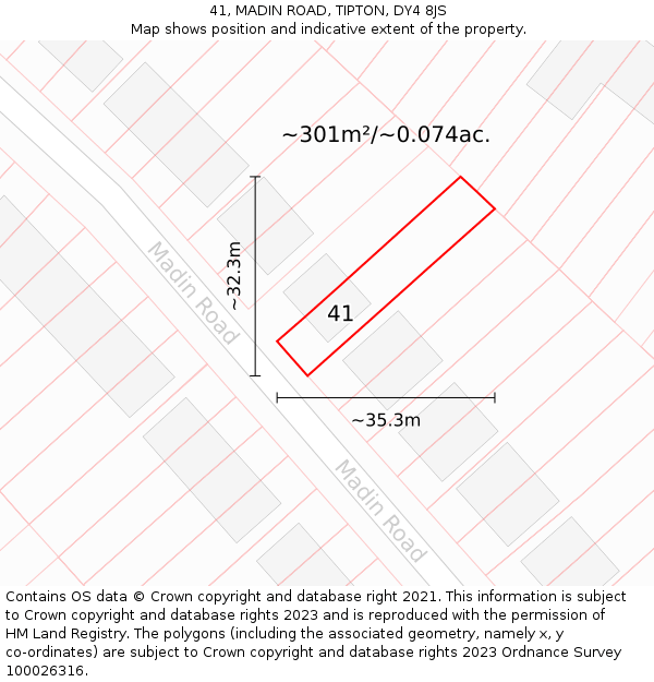 41, MADIN ROAD, TIPTON, DY4 8JS: Plot and title map