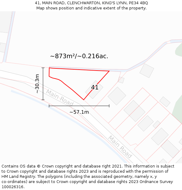 41, MAIN ROAD, CLENCHWARTON, KING'S LYNN, PE34 4BQ: Plot and title map