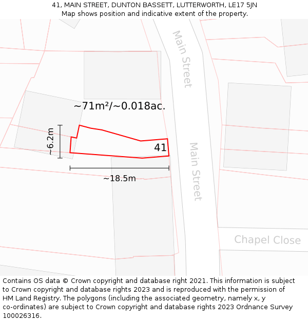 41, MAIN STREET, DUNTON BASSETT, LUTTERWORTH, LE17 5JN: Plot and title map