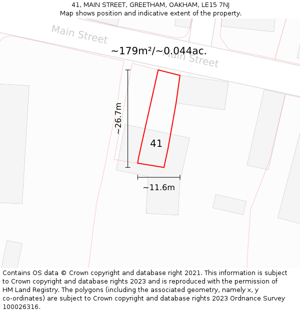 41, MAIN STREET, GREETHAM, OAKHAM, LE15 7NJ: Plot and title map